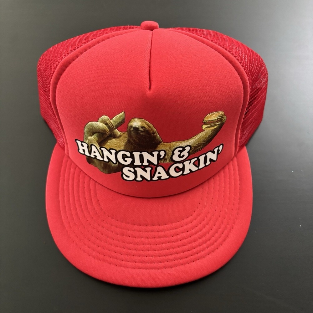 Hangin' and Snackin' Sloth Hat SnapBack Trucker Hat Otto Cap‎ Red OSFM